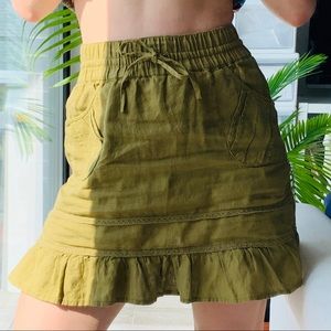 Athleta 100%Linen Military Camo Green Ruffle Skirt